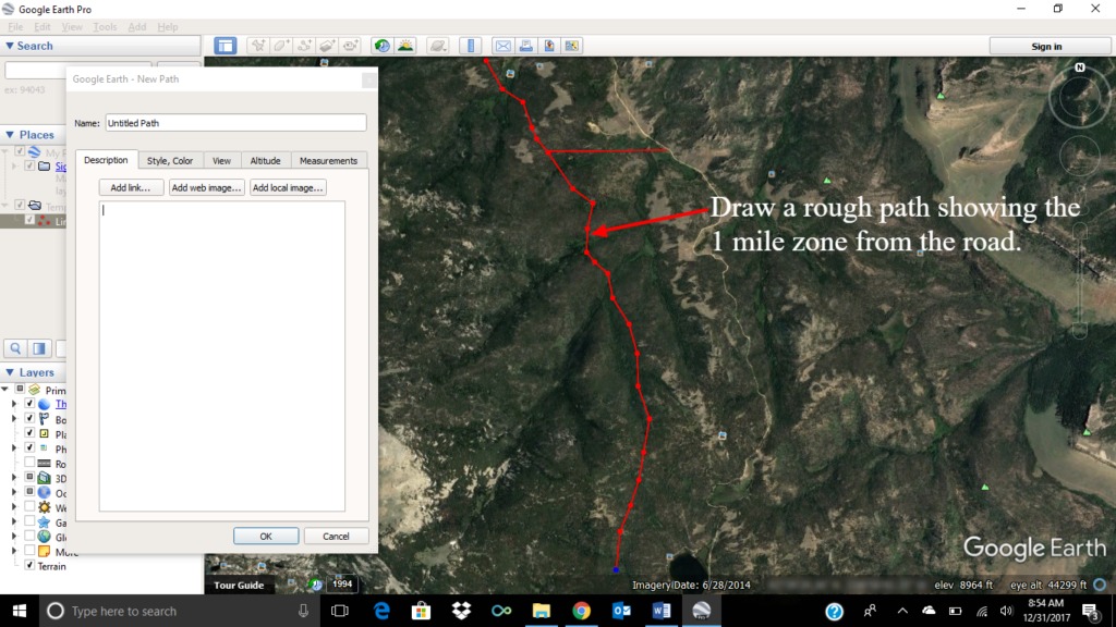 E-Scouting for Elk with Google Earth - Drawing a Buffer Zone