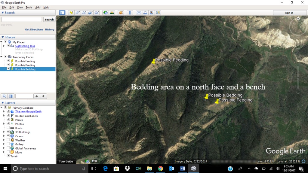 E-Scouting for Elk with Google Earth - Choosing a bedding area