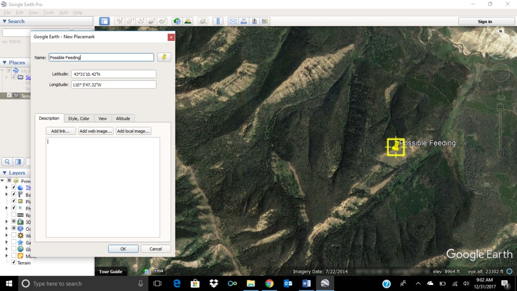 E-Scouting for Elk with Google Earth - Rename a feeding placemark